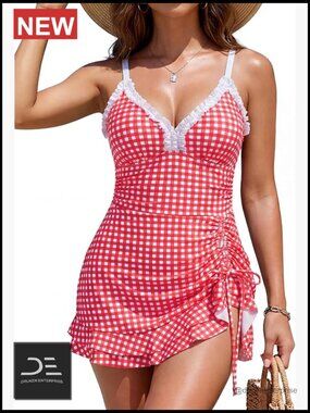 One Piece Swimsuit Tummy Control Ruffled Vintage Bathing Suit Ruffle Trim